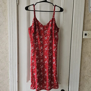 Maurices Red Floral Midi Dress Adjustable Straps Pockets Medium